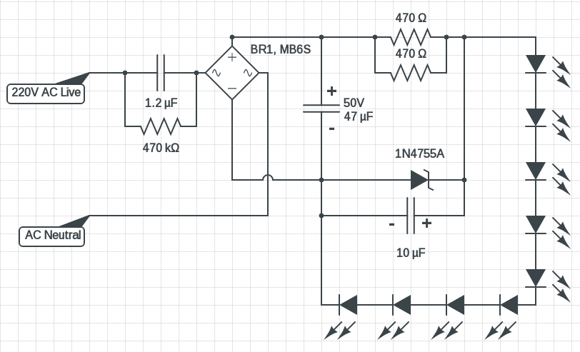 220V LED circuit - AC mains powered LED driver - Circuits DIY