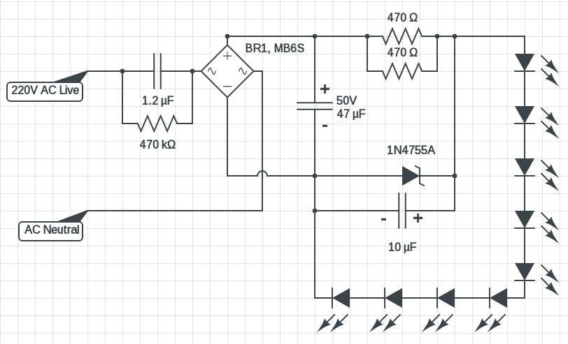 220v Led Circuit Ac Mains Powered Led Driver Circuits Diy
