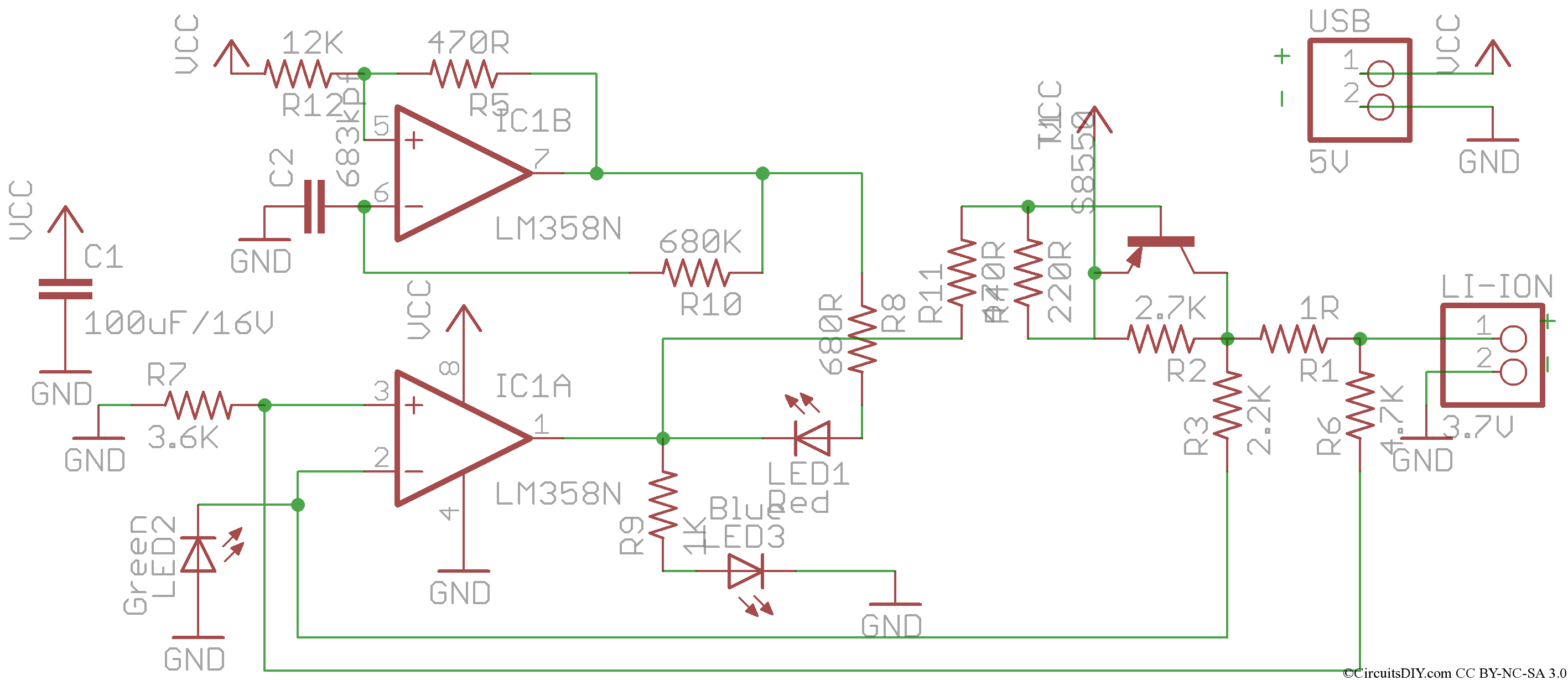 Simple LM358 OP-AMP based USB Li-ion charger – Circuits DIY